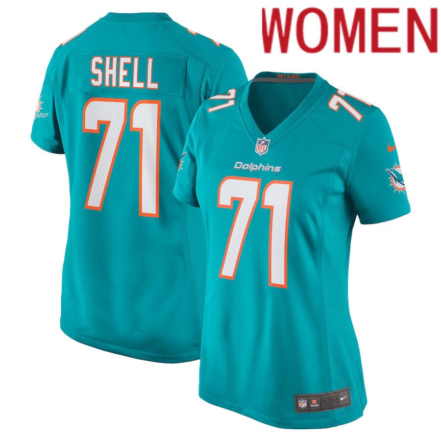Women Miami Dolphins 71 Brandon Shell Nike Aqua Home Game Player NFL Jersey